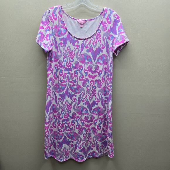 Lilly Pulitzer French Terry Tammy Flamingo Dress Purple & Pink Size Small - Picture 1 of 6